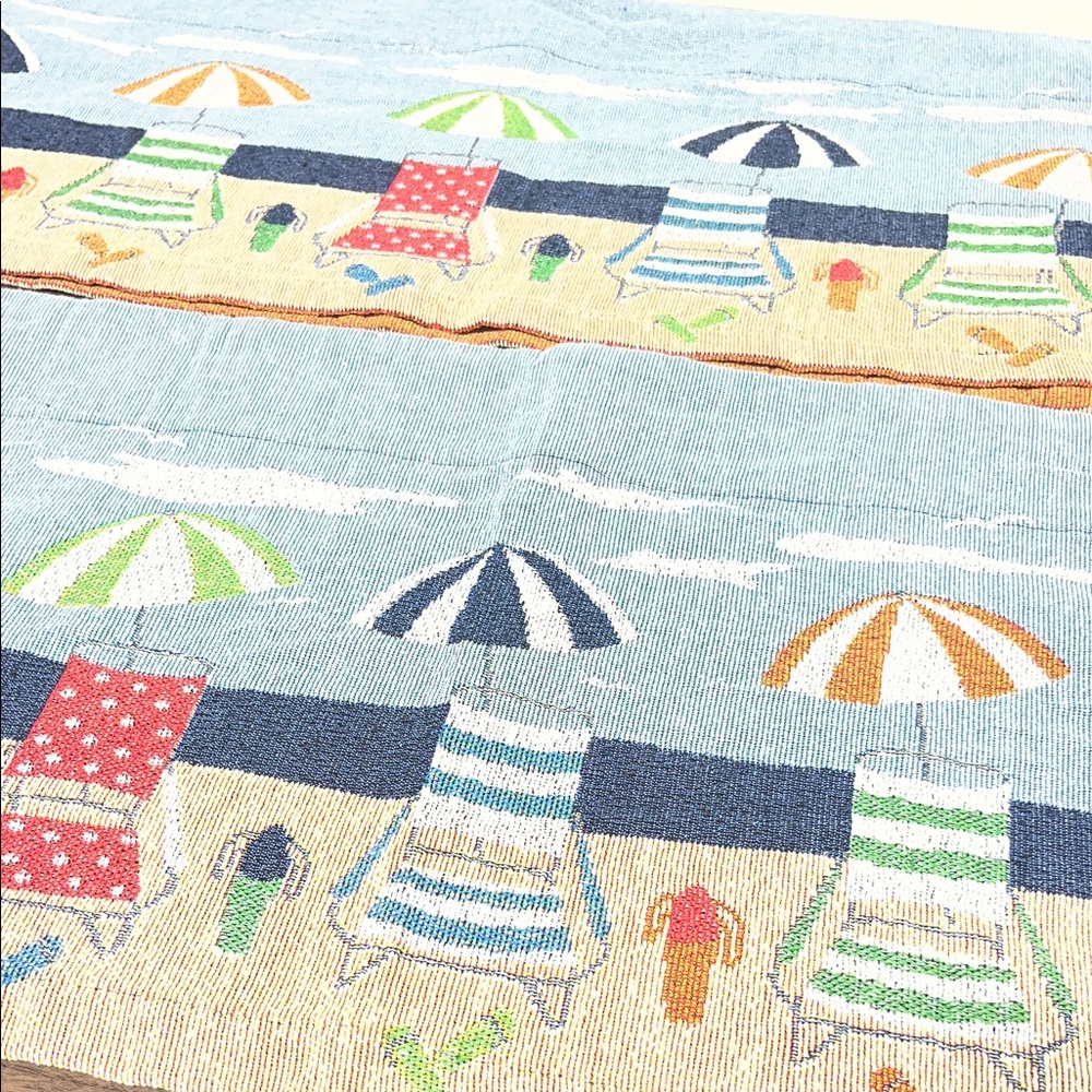 Set of 2 tapestry valances beach chairs and flip flops 50x14.5 inches